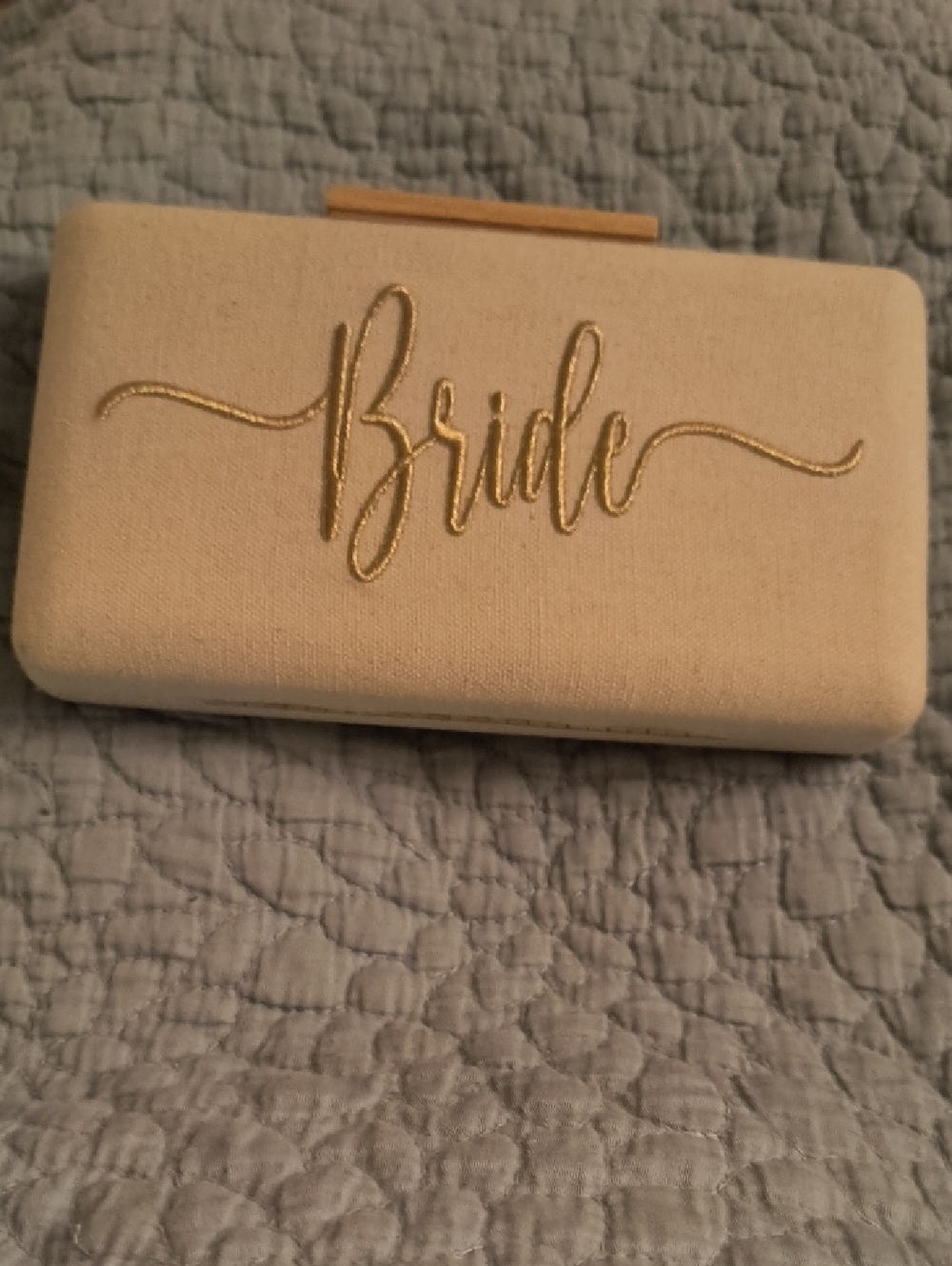 Bride Embroidered Beige Clutch Bag w Chain